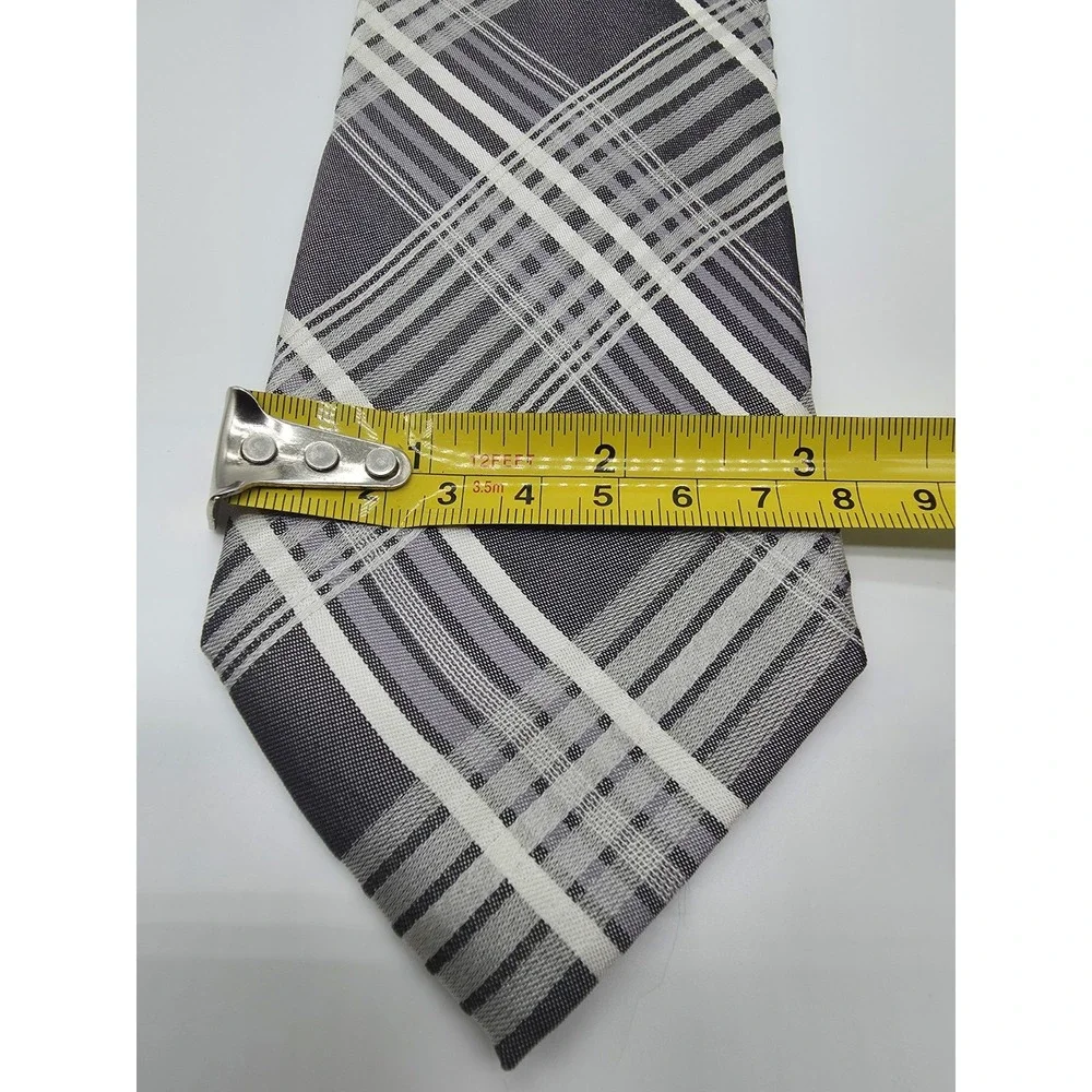 Calvin Klein Gray Black White Tie Plaid Necktie 57